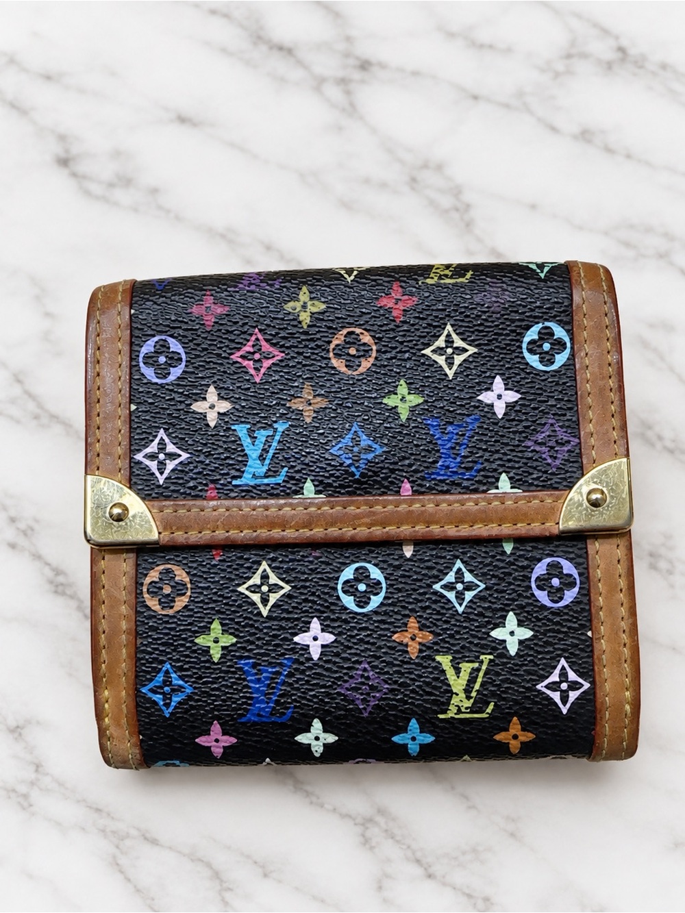 Louis Vuitton Multicolore Porte-Monnaie Billets Wallet Noir 2007